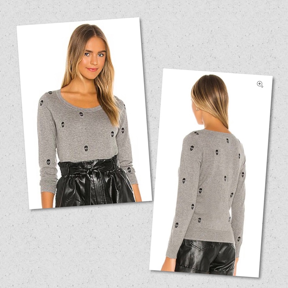 CHASER NWT Women’s Heather Grey Skulls Long Sleeve Sweater Size XS
